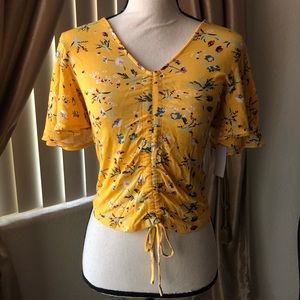 Bongo Yellow Ruched Floral Print Top